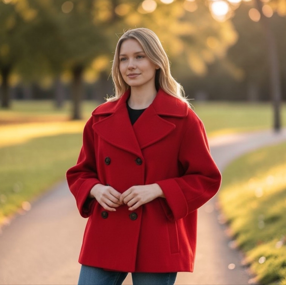 Marella Made In Italy Women's 100% Wool Red Jacket Suit Blazer Double Breasted